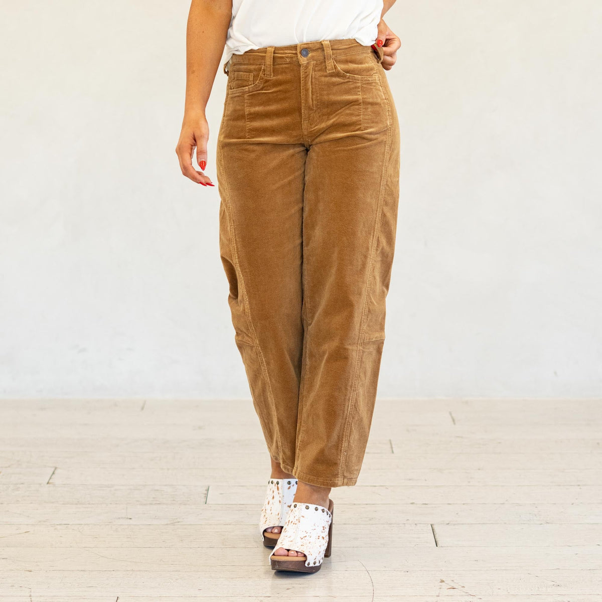 VERVET Sierra Khaki High Rise Seam Detail Corduroy Barrel Jeans