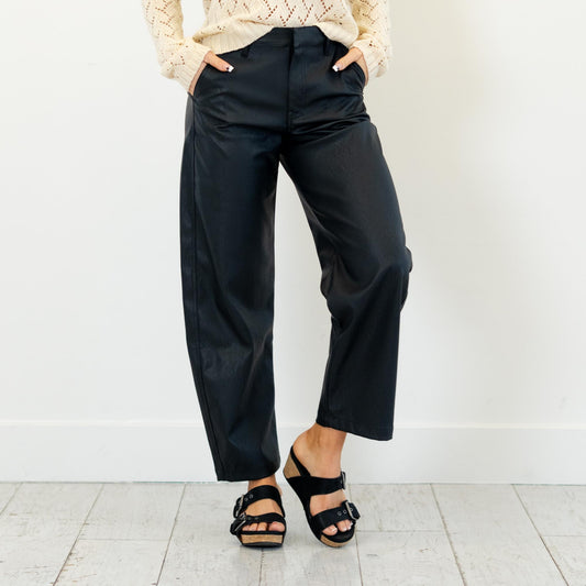 KanCan Darlene High Rise Faux Leather Barrel Pants