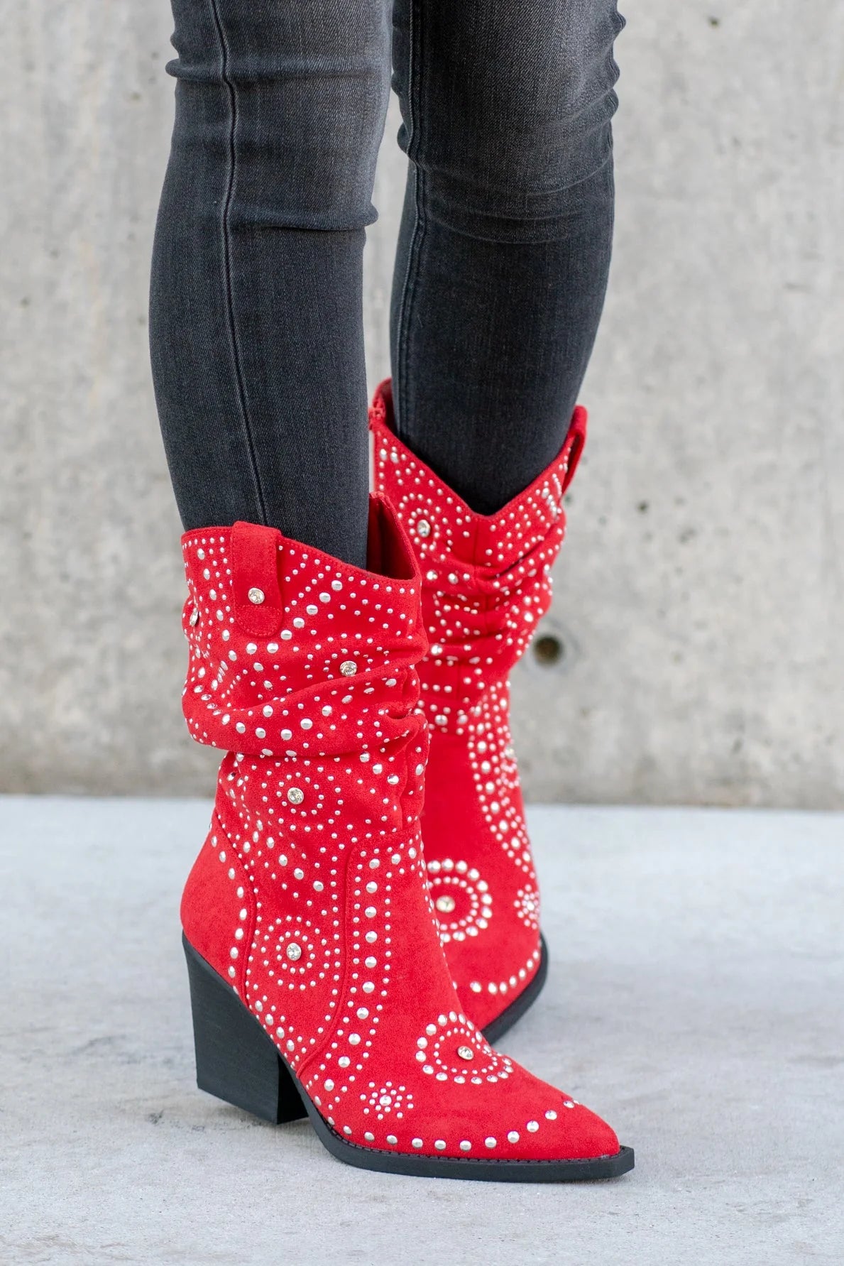 Bedazzled Stellar Slouch Boots - Red
