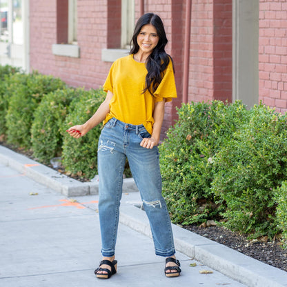 Judy Blue Revival Mid Rise Boyfriend Patch & Repair Jeans Regular & Plus Sizes