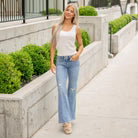 VERVET Low Rise Medium Wash Distressed Easy Flare Jeans
