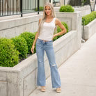 VERVET Low Rise Medium Wash Distressed Easy Flare Jeans