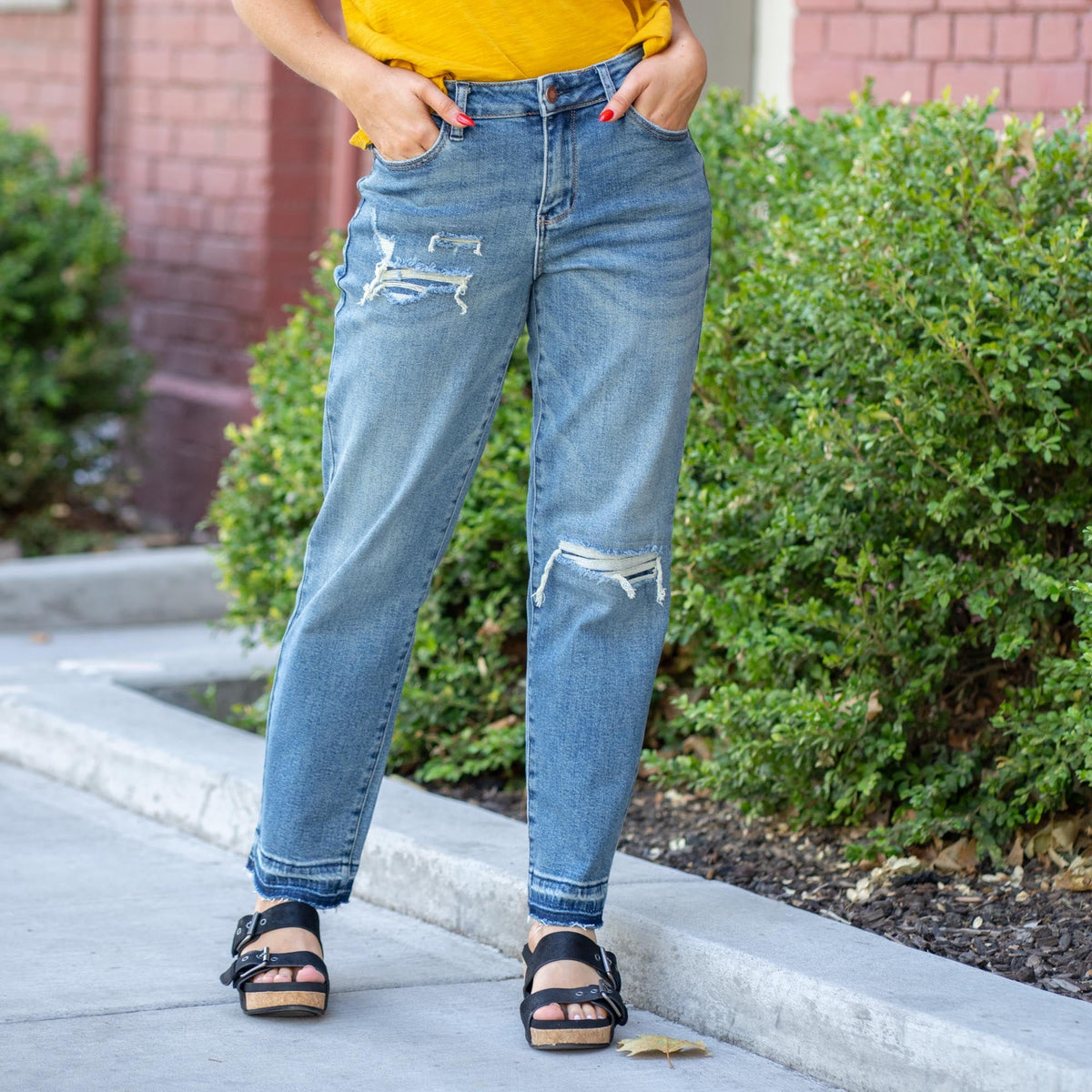 Judy Blue Revival Mid Rise Boyfriend Patch & Repair Jeans Regular & Plus Sizes