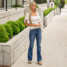 KanCan Rickie Low Rise Western Flare Dark Blue Wash