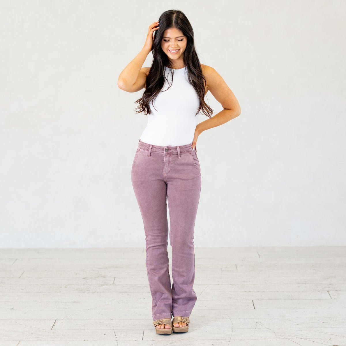 KanCan Max Mid Rise Trouser Bootcut Jeans Mauve