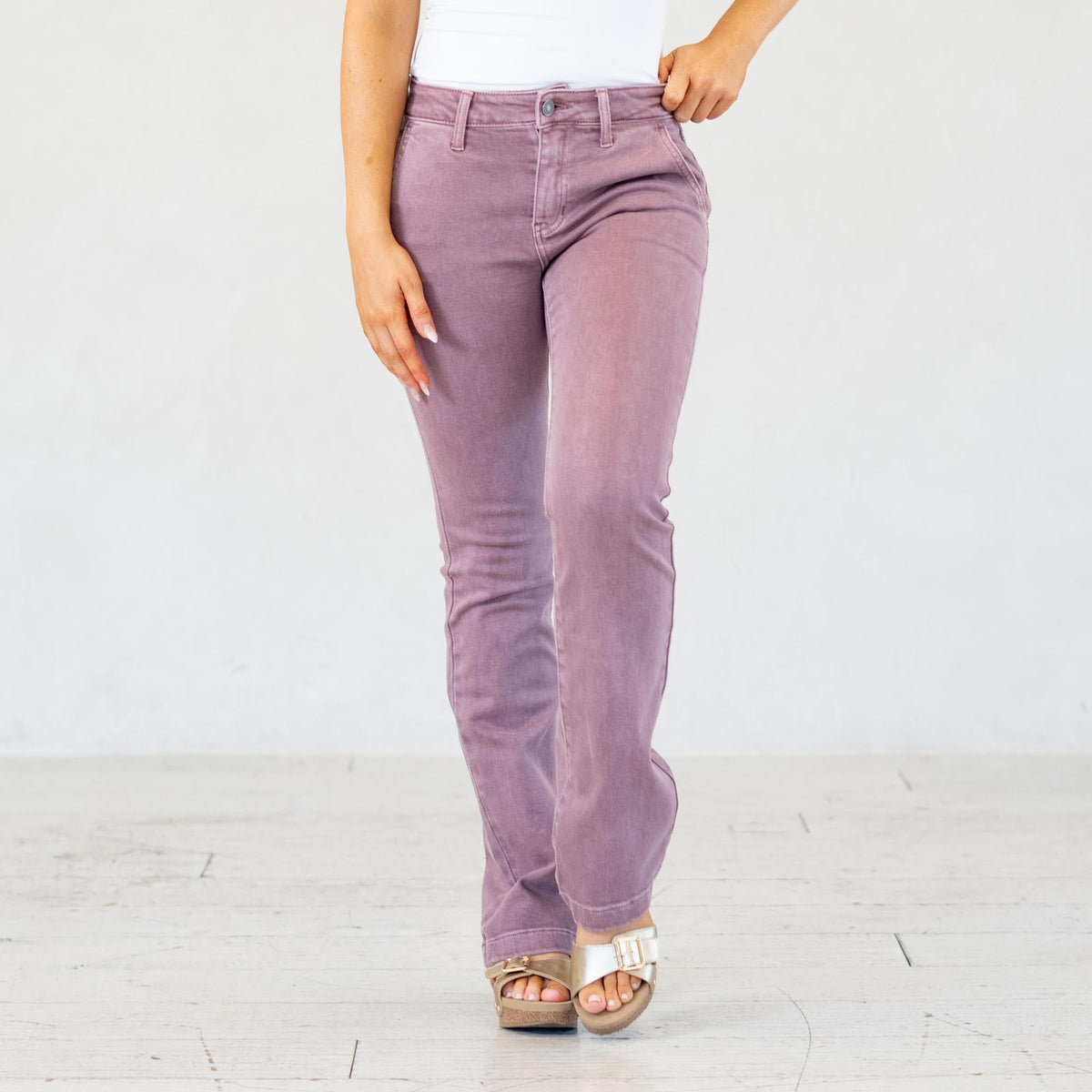 KanCan Max Mid Rise Trouser Bootcut Jeans Mauve