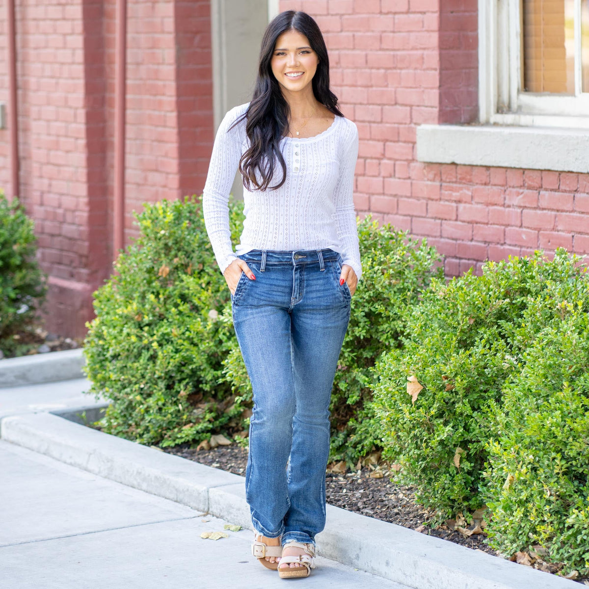 KanCan Delcie Mid Rise Bootcut Dark Blue Wash