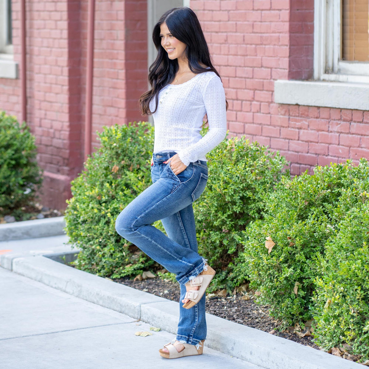 KanCan Delcie Mid Rise Bootcut Dark Blue Wash