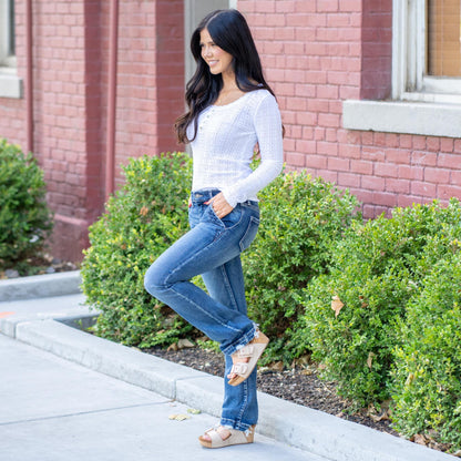 KanCan Delcie Mid Rise Bootcut Dark Blue Wash
