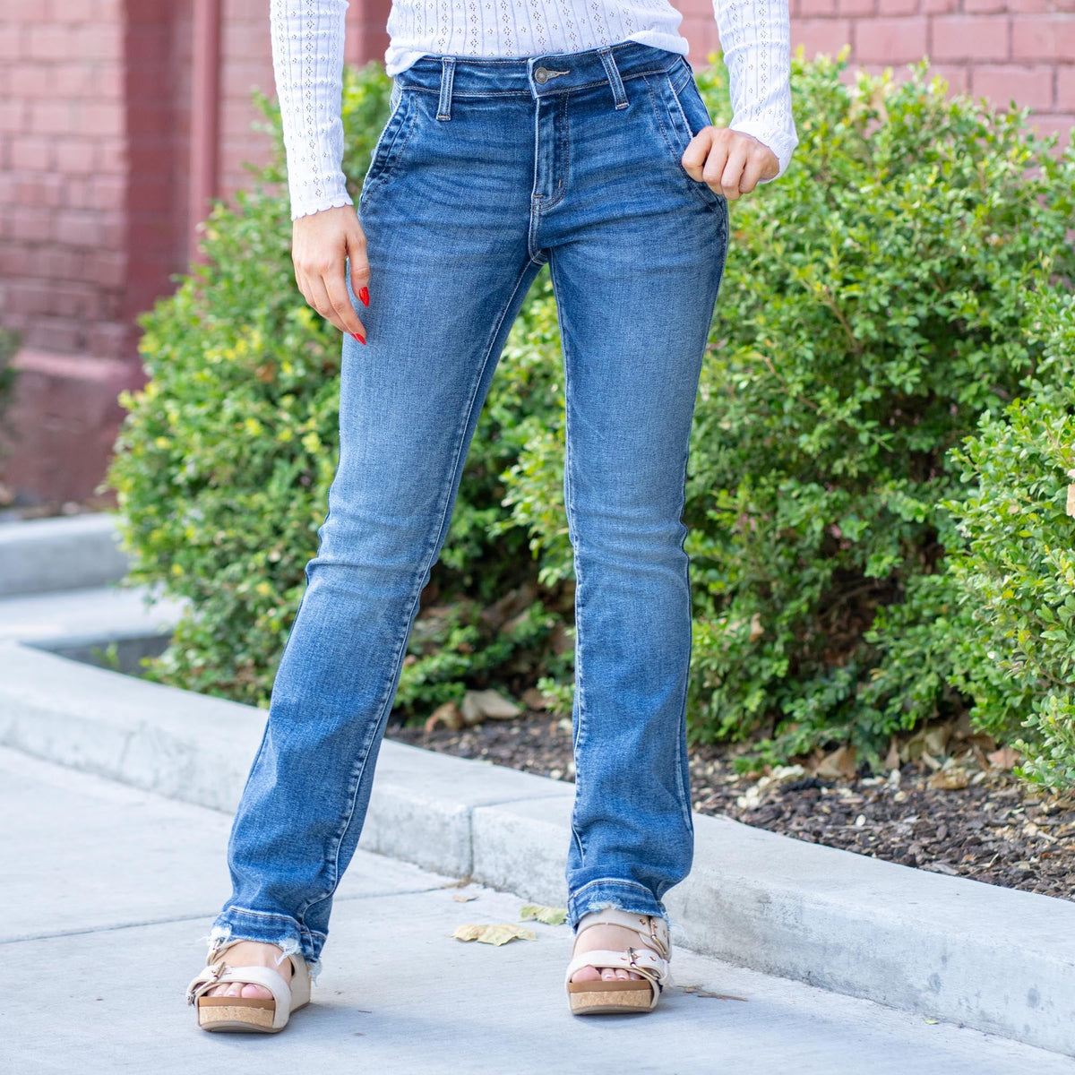 KanCan Delcie Mid Rise Bootcut Dark Blue Wash