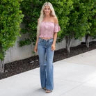 Blu Ivy Button Off Shoulder Peplum Crop Top Dusty Pink