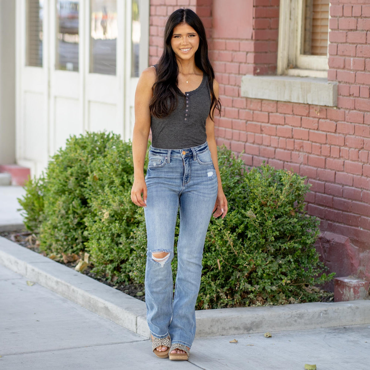 Mia Tummy Control Top High Rise Bootcut Distressed