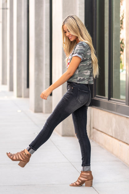 Mid Rise Distressed Skinny